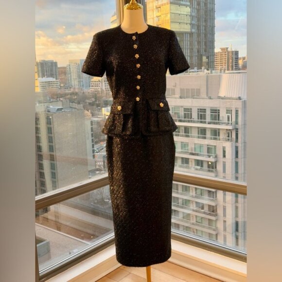 🆕 SELF-PORTRAIT 🧿 NWOT Black Tinsel Boucle Tailored Midi Dress, Sz UK 10 US 6 - Picture 9 of 16